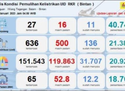 Tahun Baru 2023, Listrik Padam Belasan Jam di Batam, Bintan dan Tanjungpinang