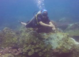 Umi Khulsum Ph.D, menyelam di Pulau Tenggol, Malaysia (foto:hendrata)